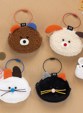 韩国romane可爱卡通毛绒苹果AirPods2/3/4无线蓝牙Pro2三星华为耳机套盒防摔煤球拉链零钱收纳包女包包挂件