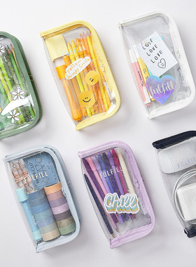 韩国antennashop大容量炫彩透明学生笔袋胶带痛包ins女化妆收纳包