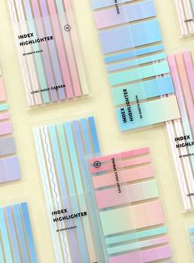 韩国iconic高颜值彩色半透明条形学生便利贴索引贴重点帖分类标记