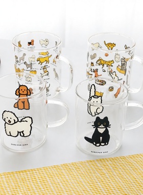 韩国ZEROPERZERO可爱ins耐高温玻璃水杯带把手咖啡牛奶果汁饮料杯