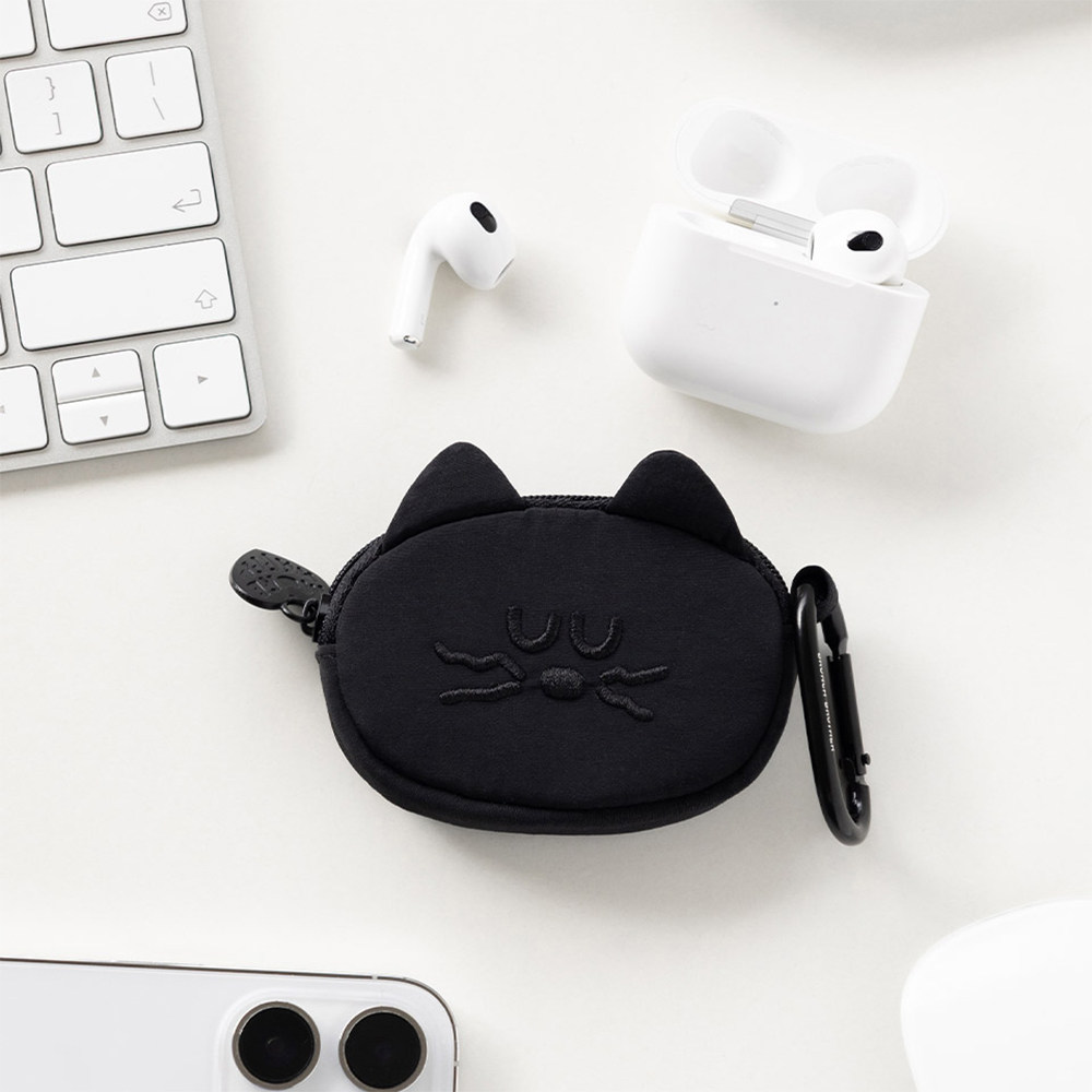 韩国BRUNCH BROTHER卡通可爱猫咪耳机包零钱包挂件收纳袋无线蓝牙耳机保护套通用苹果AirPods pro黑色便携