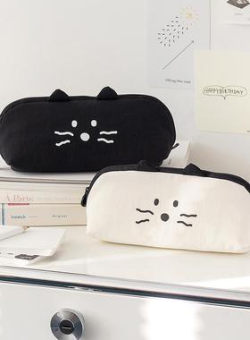 韩国romane可爱猫咪卡通笔袋文具袋杂物袋拉链学生便捷收纳包尼龙