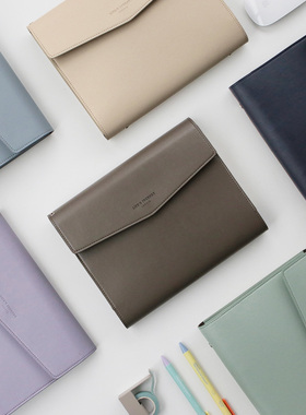 韩国iconic高级皮面搭扣6孔A5活页封套万年型计划手帐记事本替芯