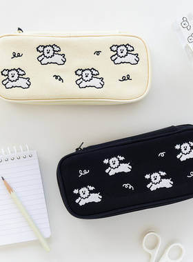 韩国romane可爱狗狗卡通立体大容量学生文具盒笔袋化妆数码收纳包