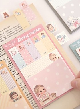 韩国文具afrocat可爱洋娃娃便利贴N次贴索引分页贴留言便条便签组