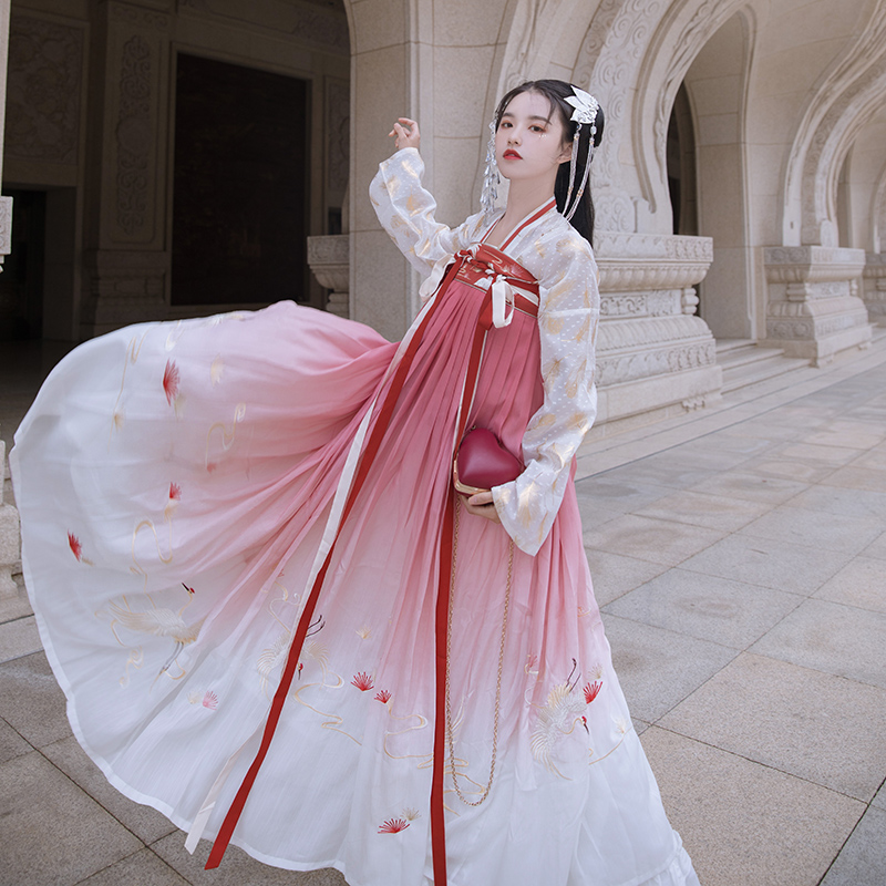 重回汉唐鹤夜原创正品汉服齐胸襦裙5米大摆重工刺绣渐变女装夏季