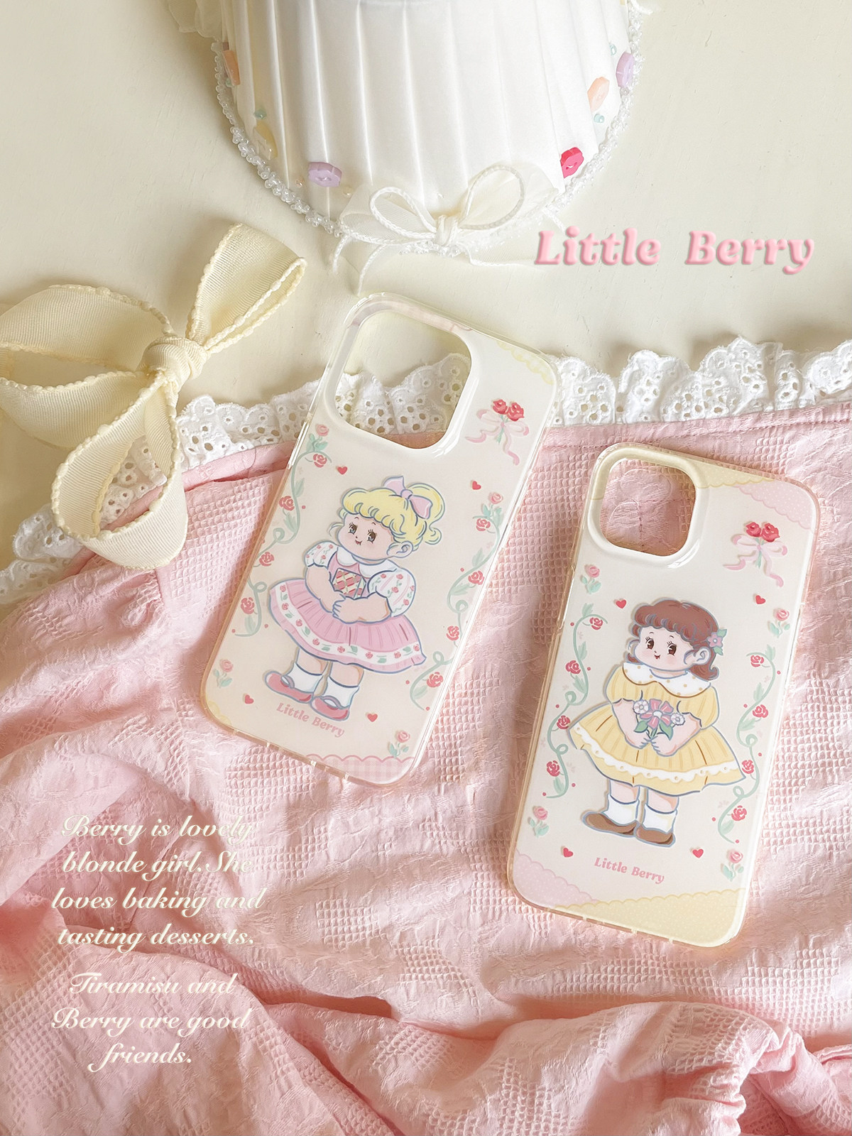 软壳硅胶大孔亮面/littleberry官方春日小玫瑰姐妹手机壳双层透明感