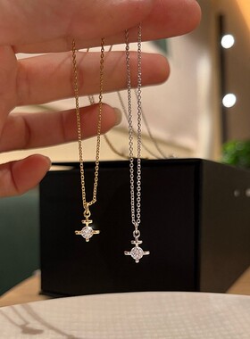 森系迷你单钻项链925银厚金双层叠戴简约百搭细链锁骨链女颈链