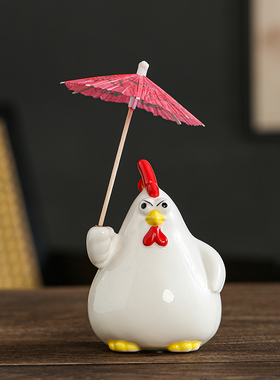创意机不可失陶瓷公鸡摆件线香插香座香炉母鸡公仔茶宠送礼礼品