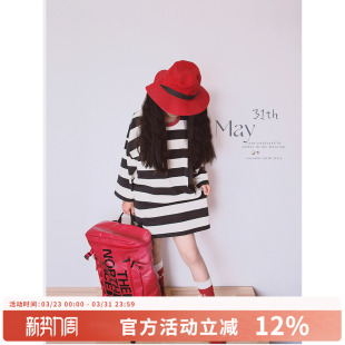 AND T恤女童早春2026早春新款 黑白条纹长袖 连衣裙 原创童装