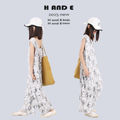 AND 女童母女亲子装 2026夏灰色凉感几何印花连体裤 原创童装