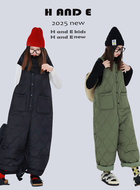 H AND E 原创童装25冬季两色马甲式加厚保暖外穿连体背带棉裤女童