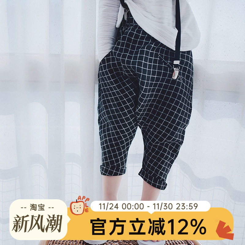 hande日系潮流纯亚麻色织格子裤