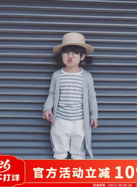 独家定制长款儿童针织空调衫百搭中大童中性男女灰色V领外套