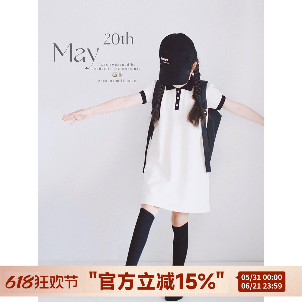 华夫格POLO裙2026夏季新品女童亲子母女通勤翻领短袖连衣裙