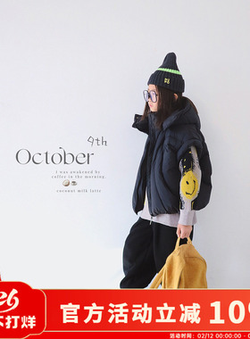 H AND E 原创童装女童黑色连帽落肩羽绒马甲2026春季新款时尚上衣