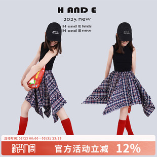 AND 甜酷格子花边不规则短裙子女童亲子装 2026夏季 原创童装