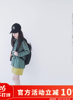 早秋季新款原创童装绿色条纹长袖衬衫中性儿童纯棉衬衣