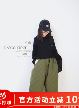 H AND E 原创童装女童军绿色棉裤加绒2026冬季新款宽松保暖长裤