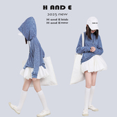 AND 蓝色条纹帽衫 2026早春新款 连帽卫衣女童母女亲子 原创童装