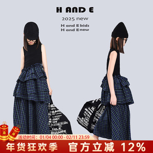 H AND E 原创童装2026春季新款格子蛋糕连衣裙高级感酷飒风女童装