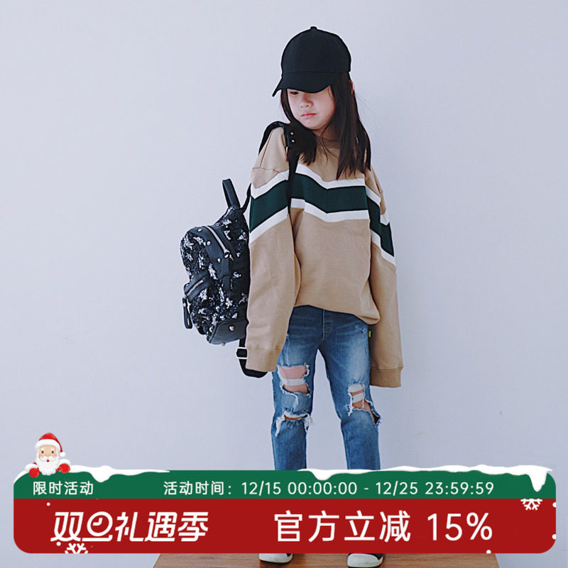 童装拼接螺纹大卫衣日系清新外套