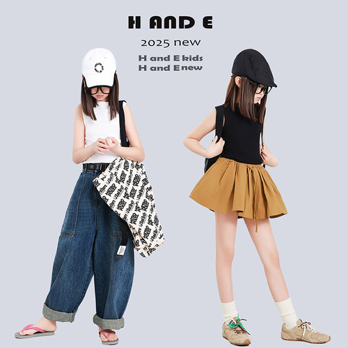 HANDE黑白色无袖背心上衣纯棉