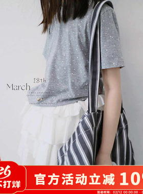 H AND E 原创童装灰色短袖T恤女大童2026早秋新款设计感宽松上衣