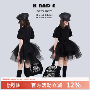 AND 黑色蓬蓬公主纱裙灯笼短袖 2026夏季 连衣裙女童 原创童装