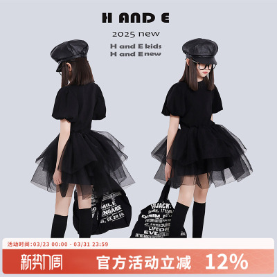 HANDE夏季黑色蓬蓬公主纱裙