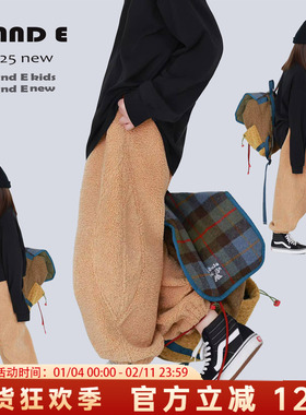 H AND E 原创童装26冬季保暖卡其橘羊羔毛加厚收脚卫裤女童亲子装