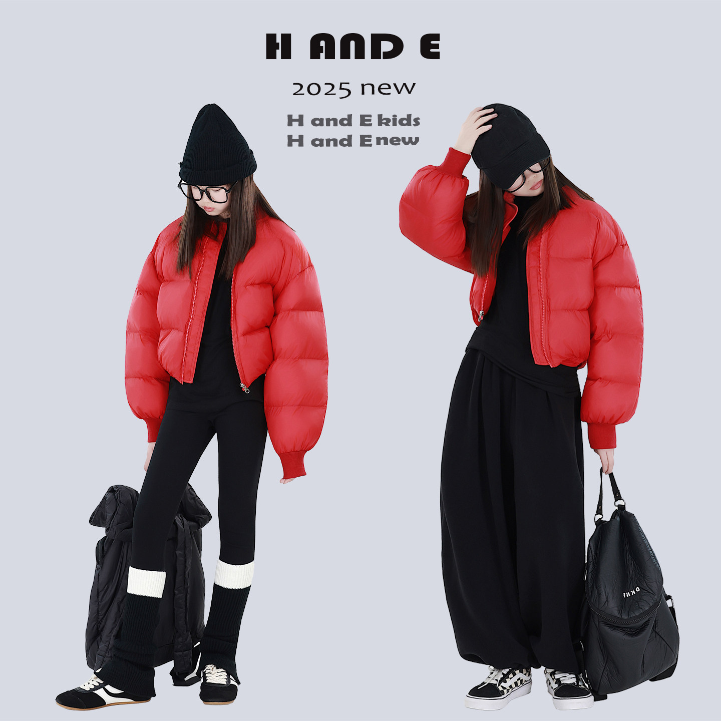 H AND E 原创童装26冬季加厚保暖新年红棉服短款棒球服时髦亲子装