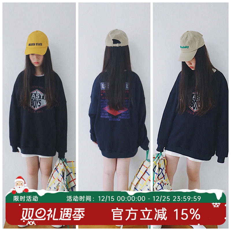 卫衣原创藏蓝加厚套头宽松女童