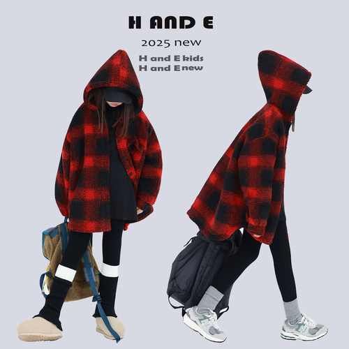 HANDE原创童装红黑格子衬衫