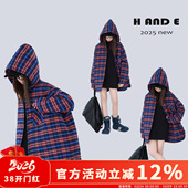 AND 加厚保暖复古蓝红格子衬衫 26冬季 连帽棉服外套 原创童装