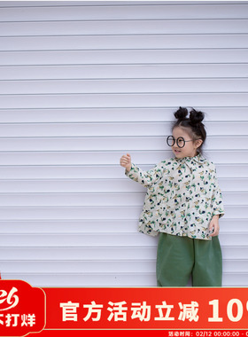 原创童装绿色灯笼裤中性儿童秋冬款宽松日系休闲九分哈伦裤