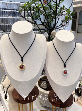 艺达红玛瑙相思豆平安扣黑绳项链新国风中式平安转运珠吊坠毛衣链