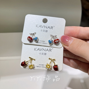 2026新款可爱樱桃草莓AB款耳钉耳环女ins韩版气质精致蝴蝶结耳饰