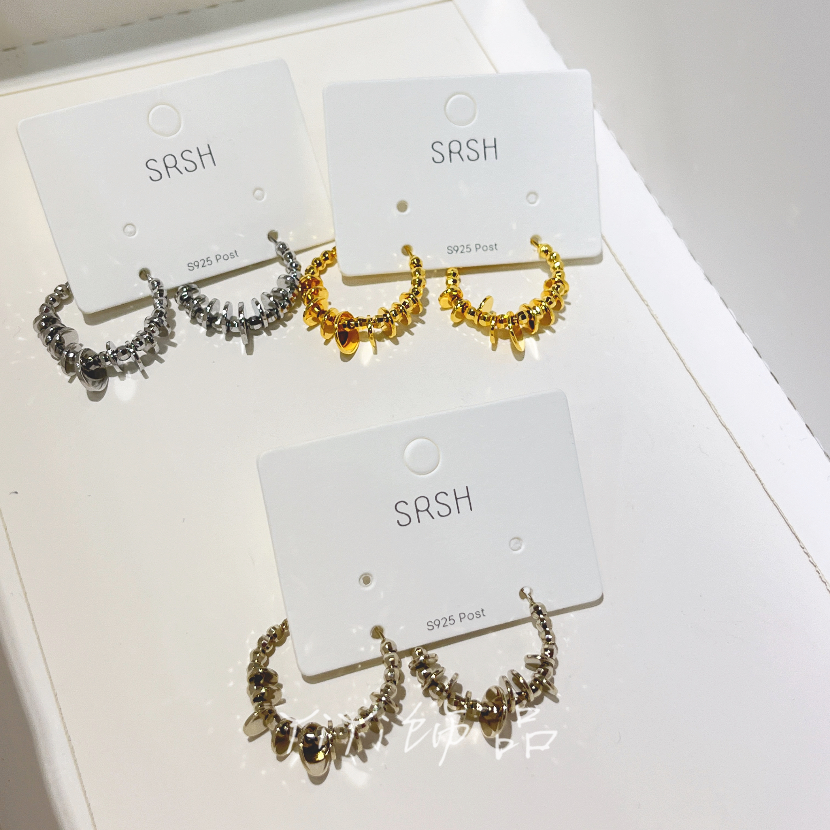 2025爆款高级金属金银色碎银子耳圈耳环女小众设计感气质百搭耳饰