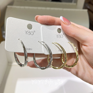 欧美高级显瘦方脸水滴螺纹圆圈耳圈耳环女简约冷淡风耳坠小众耳饰