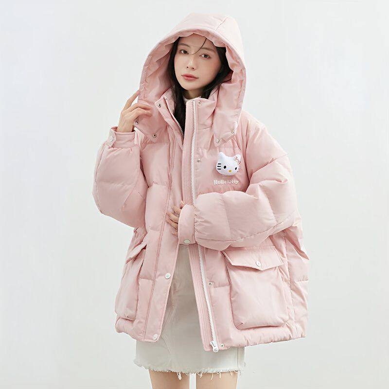 HelloKitty联名款羽绒服女学生冬季明星同款宽松连帽保暖棉衣女