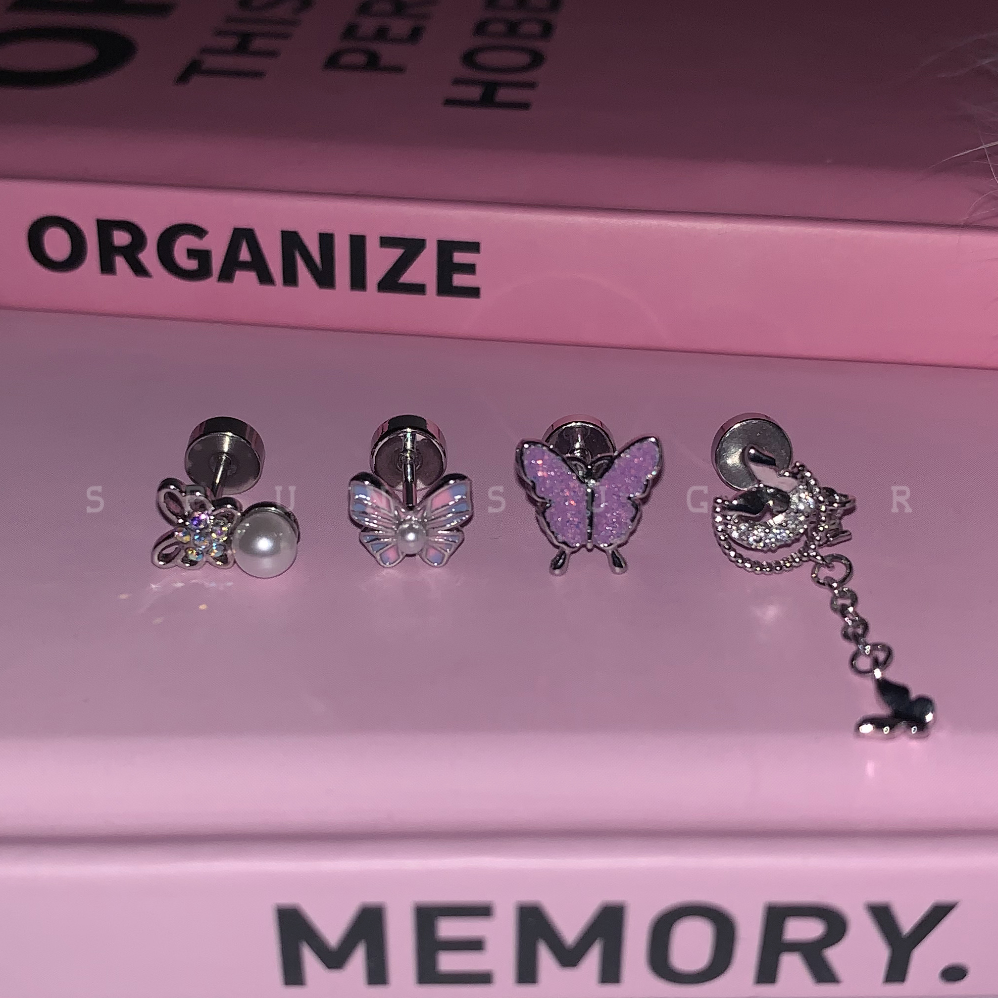 珍珠蝴蝶耳骨钉钛钢螺丝耳蜗钉