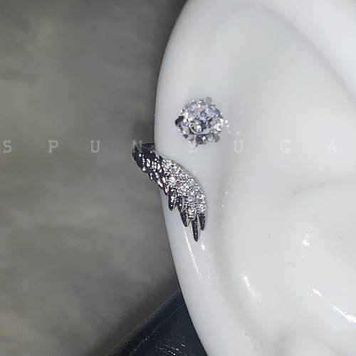 绝美天使羽翼耳骨钉钛钢百搭小众独特天使翅膀缠绕闪钻耳钉耳环女