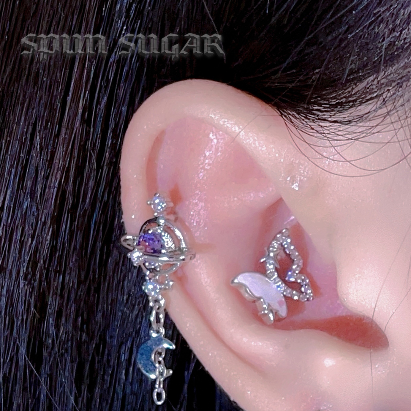 梦幻少女闪闪蝴蝶耳骨钉紫色星球