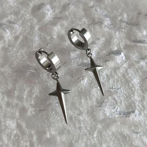 朋克风钛钢十字架耳环男女情侣款