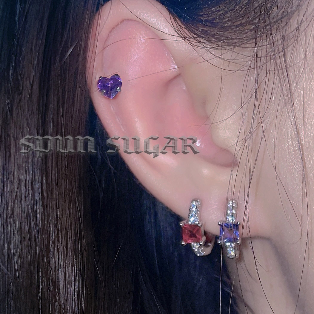 锆石甜酷辣妹紫色方钻耳环小众