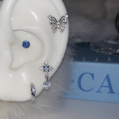 闪闪灵动蝴蝶耳骨钉医用钛钢超闪锆石睡觉免摘蓝色华子耳蜗钉女