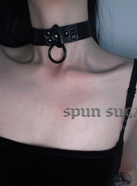 spun sugar 暗黑皮革哥特黑钉项圈 朋克五金少女嘻哈范锁骨链项链