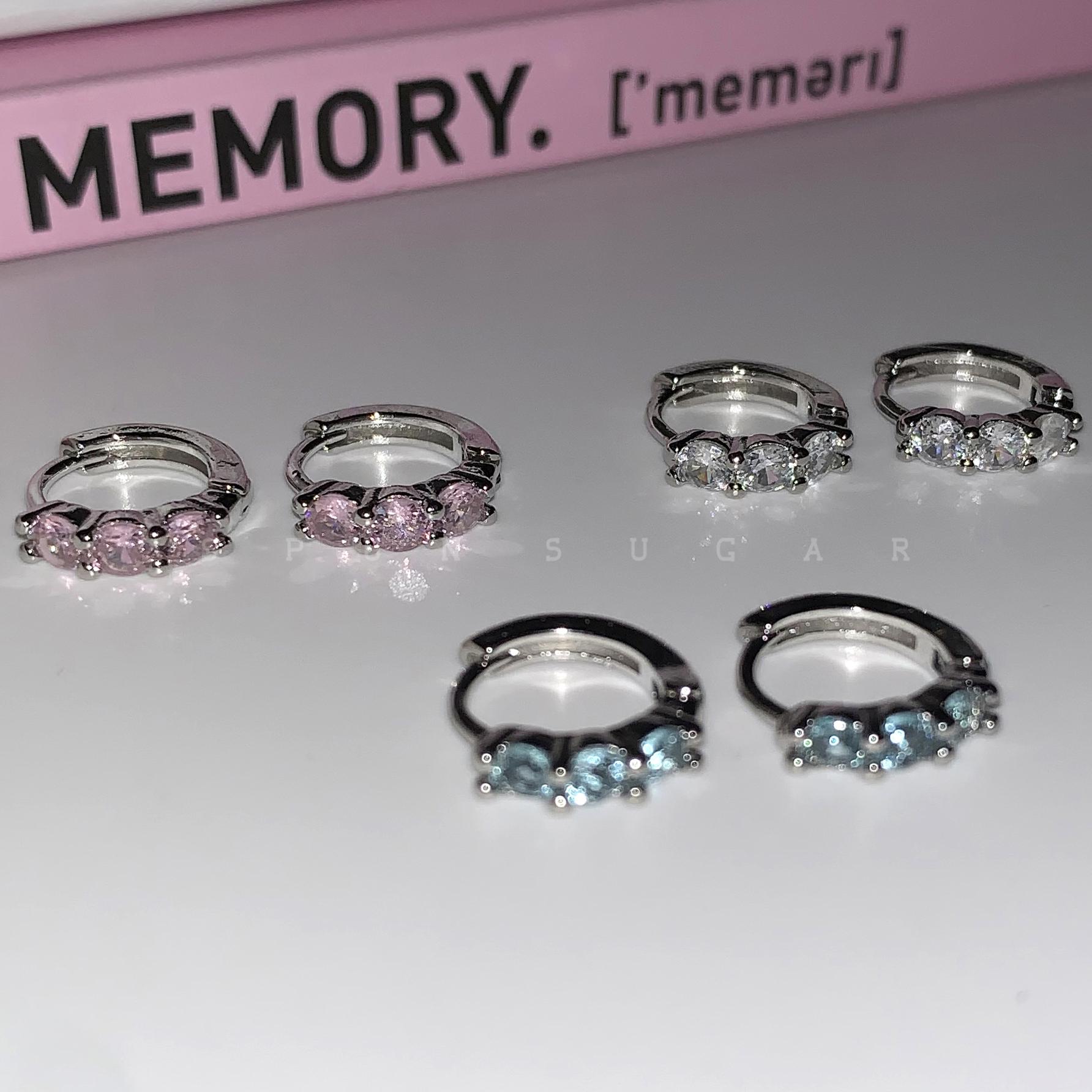 爆闪彩色锆石耳圈小众精致马尔代夫蓝色素圈耳环日常百搭耳扣耳饰