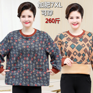2024秋冬装中老年女加绒保暖衣加肥特大码上衣妈妈加厚毛衣打底衫